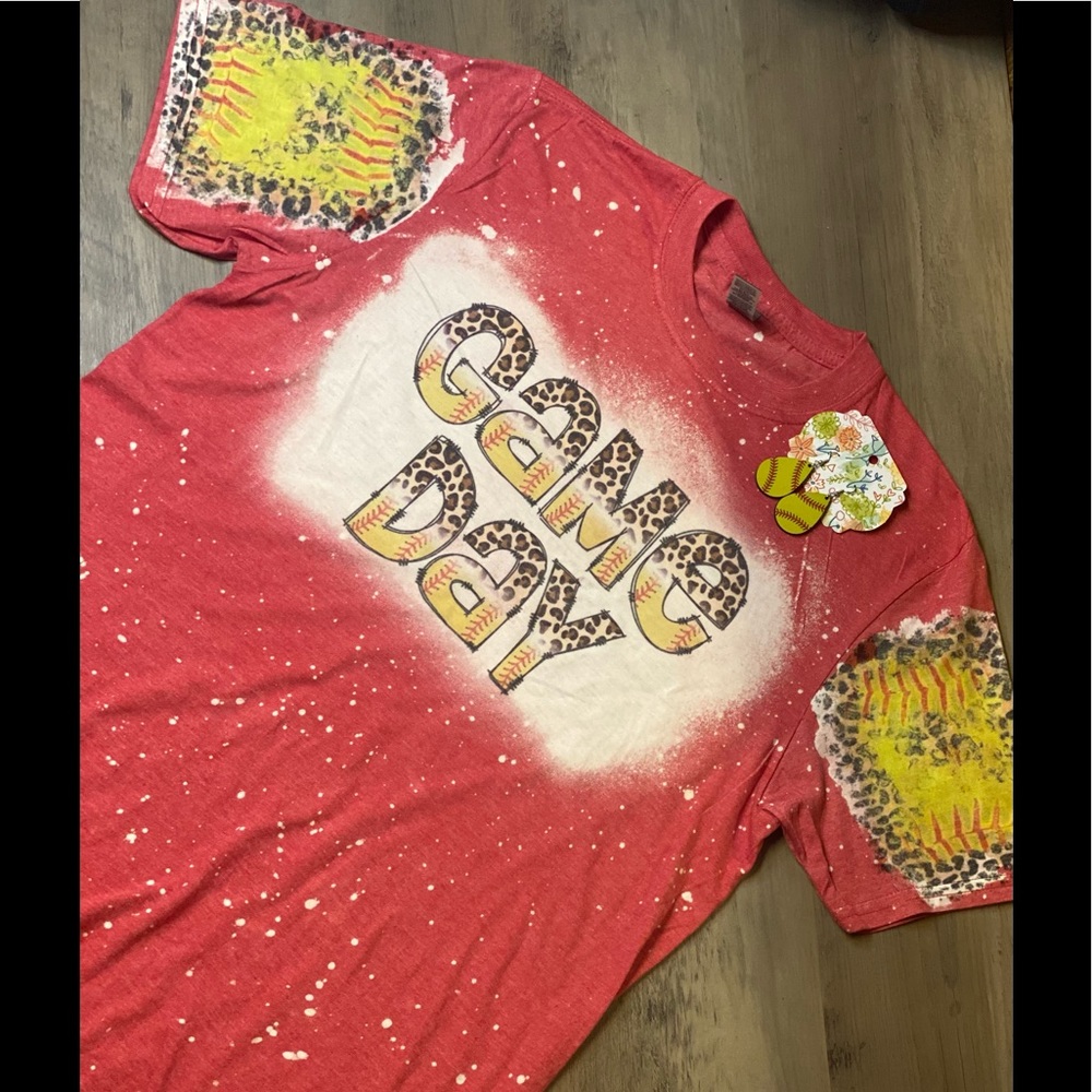 Unisex Womens Softball Game Day Bleached Shirt and Earring Bundle
